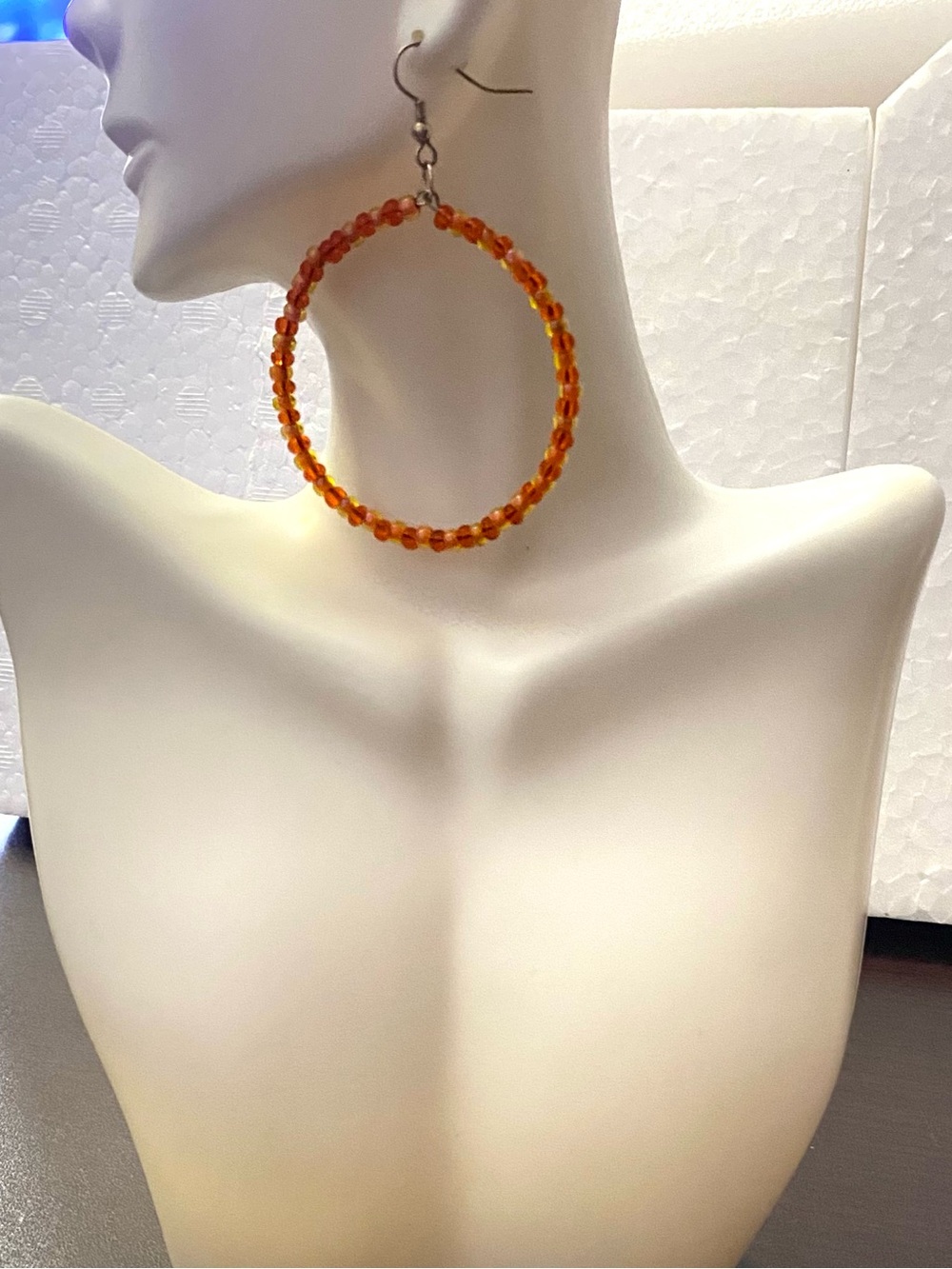 Orange Beaded Hoop Earrings